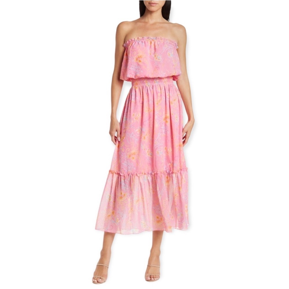 Ramy Brook Pasiley Printed Ashley dress Pink and Orange Strapless Dress size L